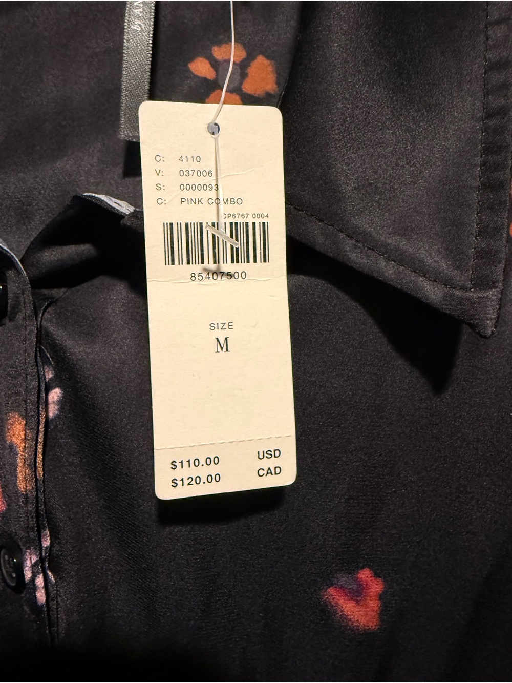 Anthropologie Black Floral Button-Up Blouse with Pink and Orange Accents - Picture 2 of 2
